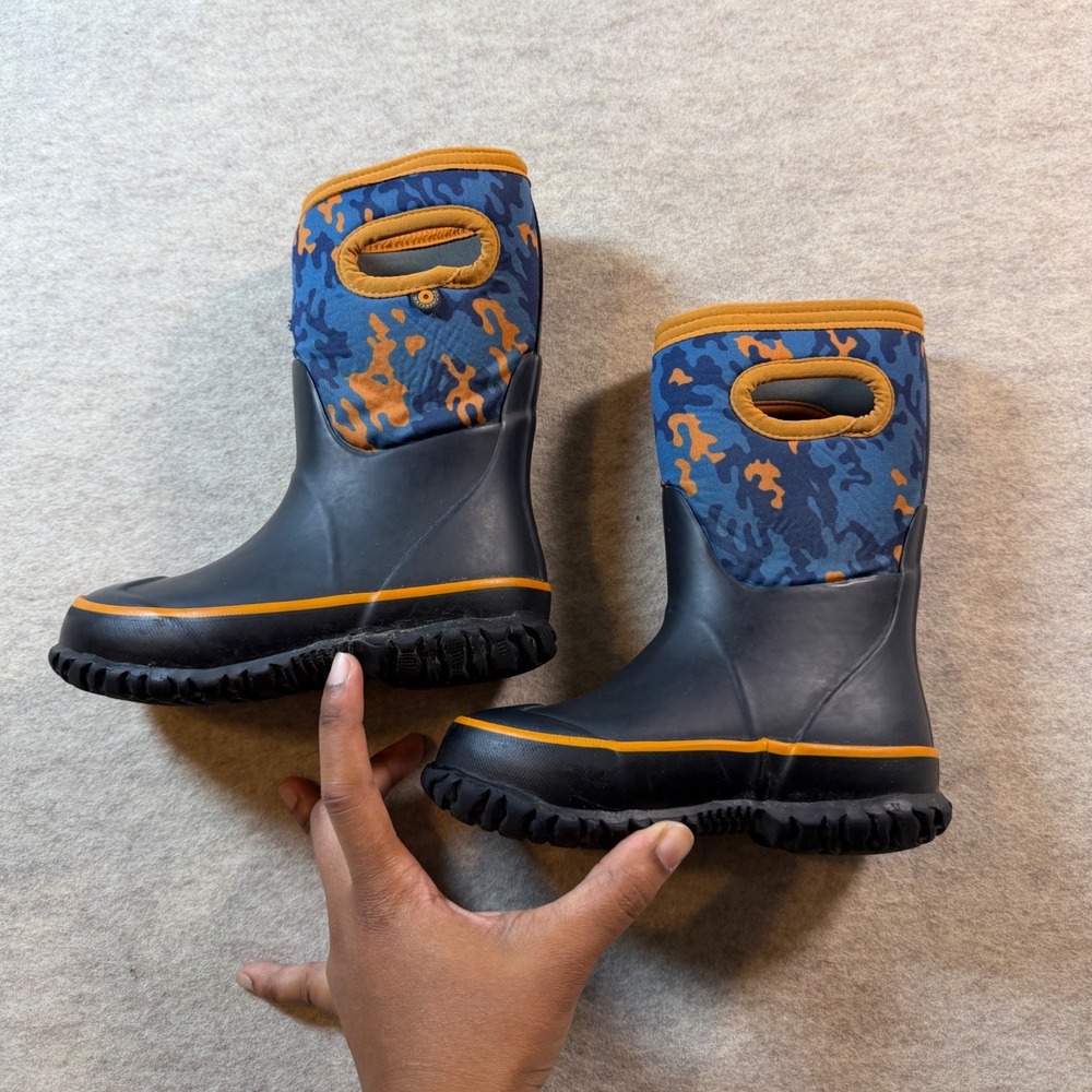 Bogs Kids Classic Camo Winter Boots Blue Orange Waterproof Insulated Size 10
